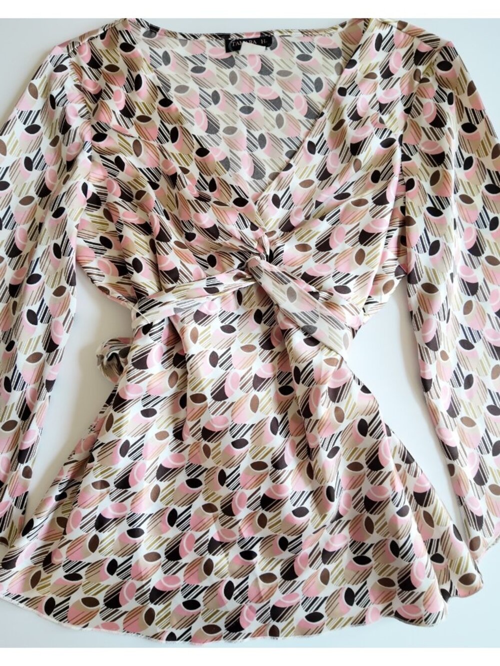 Y2k babydoll satin top retro pattern size medium vintage office siren
